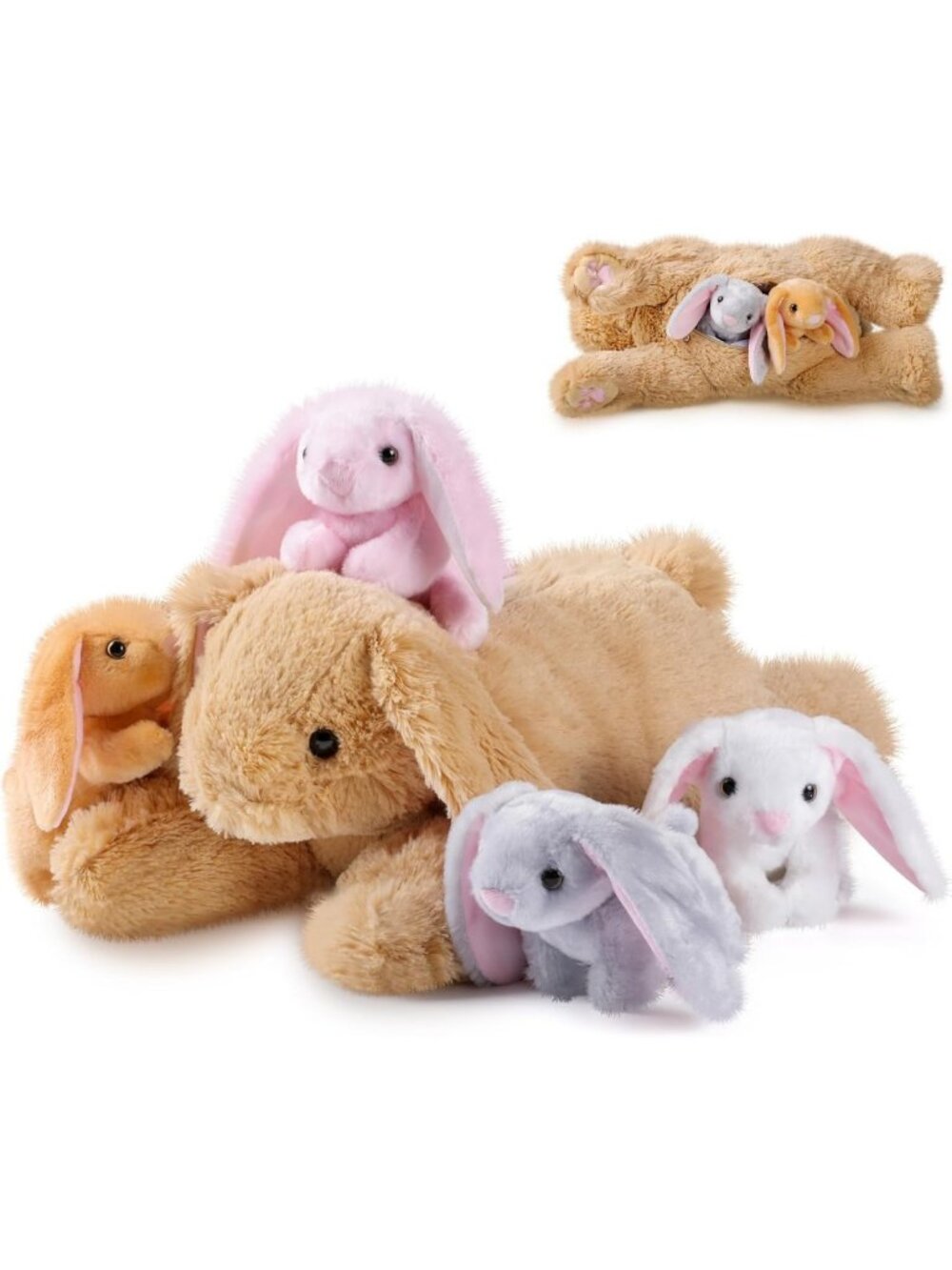 Adorable 5-Piece Bunny Plush Stuffed Animal Set with 4 Baby Cuddly Toys